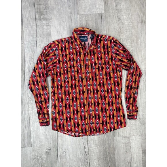 Vtg Wrangler Women’s XL Western Shirt Extra Large Aztec Long Sleeve Orange Red I - Picture 1 of 7